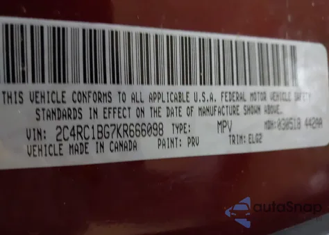 2019 Chrysler Pacifica Touring L z USA, uszkodzony, nr VIN 2C4RC1BG7KR666098